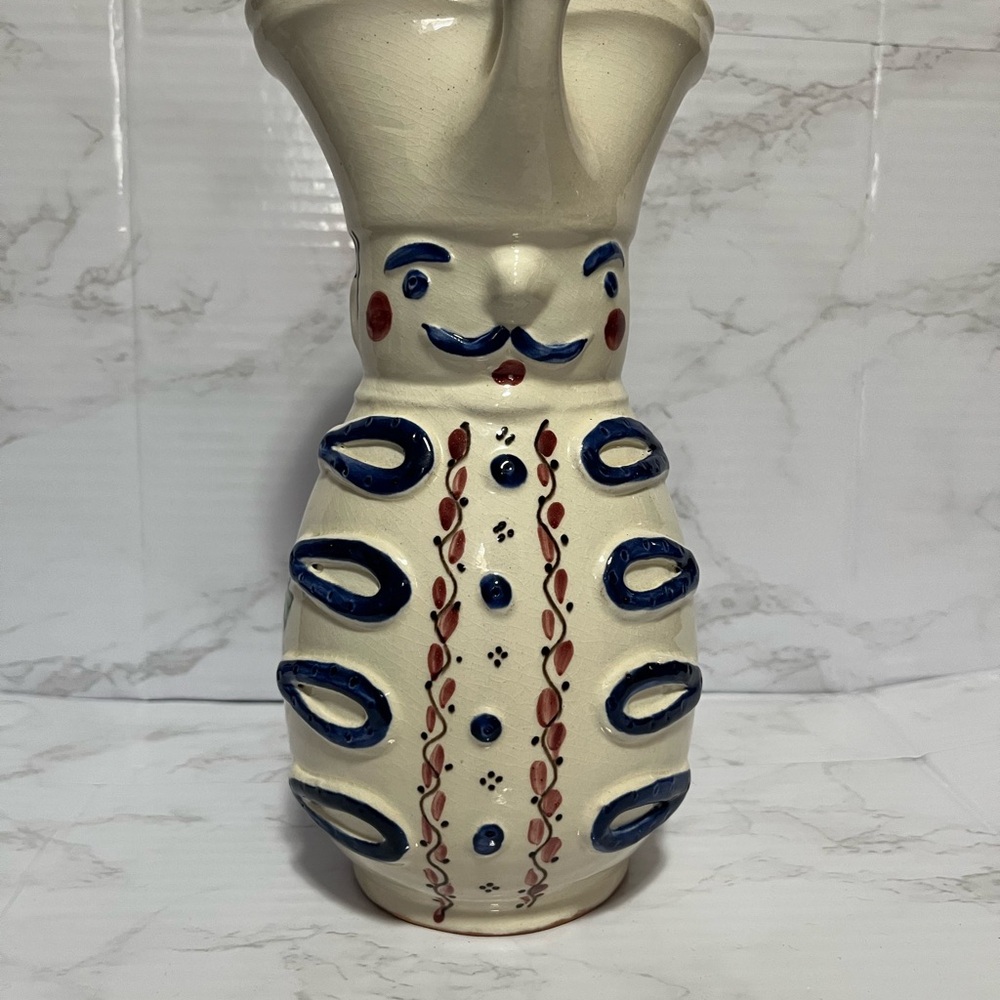 Vintage Miska Jug Hungary Folk Art Redware Hand Painted Toby Jug Pitcher 9 Inch